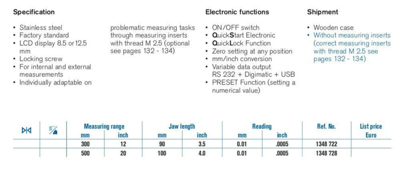 Παχύμετρο Εσωτερικό/Εξωτερικό με εναλλασσόμενες ακίδες Preisser