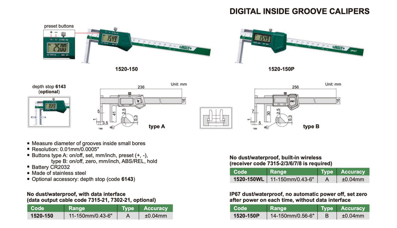 Παχύμετρο Εσωτερικό - Πλακέ Ακίδες - Εσοχές/Αυλάκια Insize