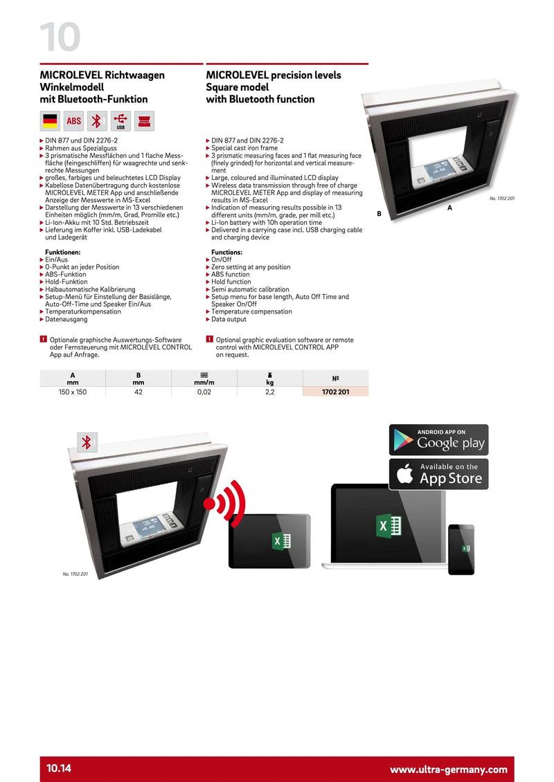 Αλφάδι Τετράγωνο Ψηφιακό Μηχανης 0.02 mm / m Ultra