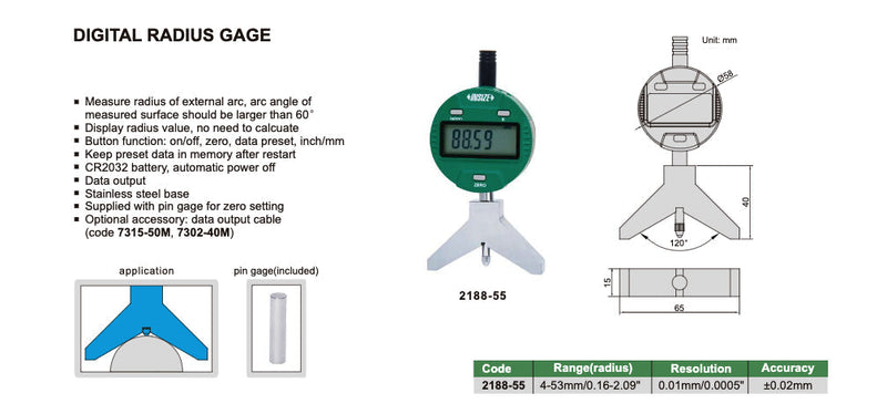 Ραδιόμετρο Ψηφιακό (για ακτίνα R 4-53mm) Insize
