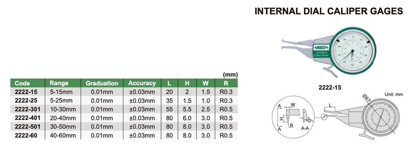 Παχύμετρο Κουμπάσο Εσωτερικό Insize