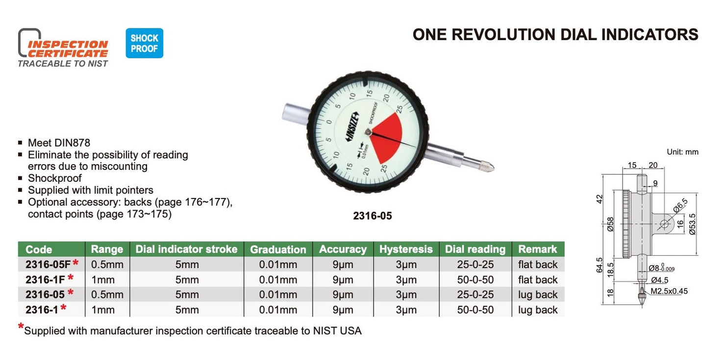 2316 - Μετρητικό Ρολόι Γράφτη μιας περιστροφής - 0.01mm