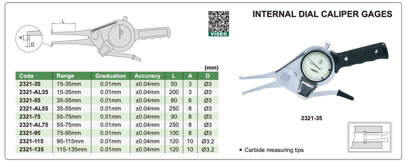 Παχύμετρο Κουμπάσο Εσωτερικό Insize