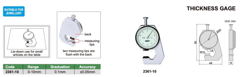 Παχύμετρο μέτρησης χαρτιού, δέρματος (μαλακά υλικά) Insize