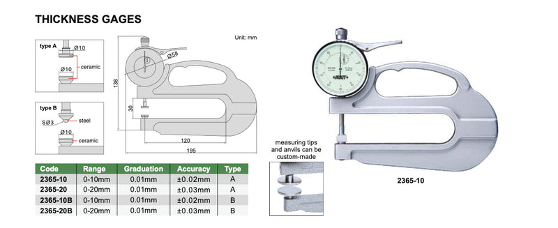 Παχύμετρο μέτρησης χαρτιού, δέρματος (μαλακά υλικά) - Κεραμικά Πέλματα Insize