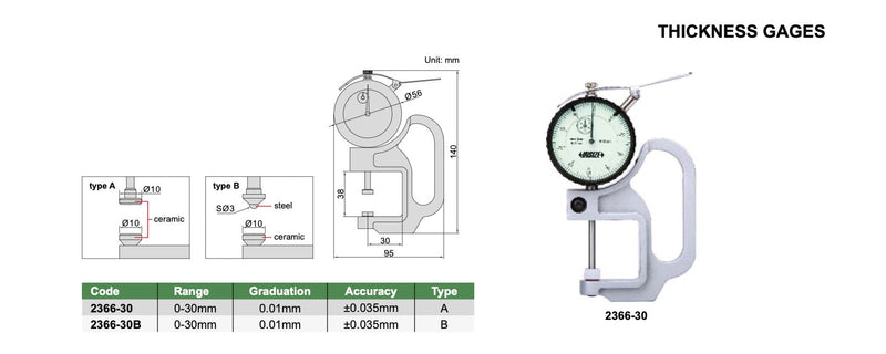 Παχύμετρο μέτρησης χαρτιού, δέρματος (μαλακά υλικά) - Κεραμικά Πέλματα Insize