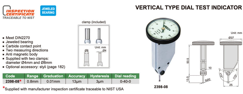 Ρολόι Γράφτη Κεντραρίσματος Κάθετο Insize