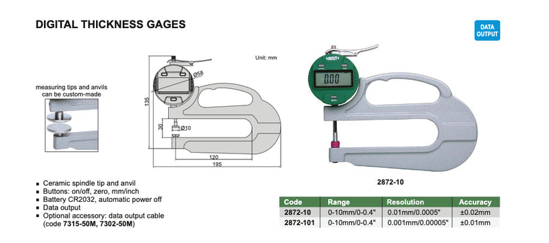 Παχύμετρο μέτρησης χαρτιού, δέρματος (μαλακά υλικά) - Κεραμικά Πέλματα Insize