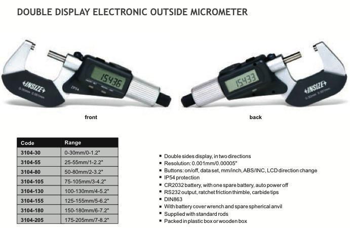 Μικρόμετρο Ψηφιακό Διπλής οψεως ( 2 οθόνες) 0.001mm Insize