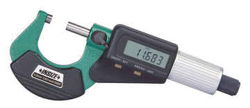 Ψηφιακό μικρόμετρο Insize 3109 0-25mm, πράσινο σώμα με οθόνη LCD και περιστροφικό τύμπανο