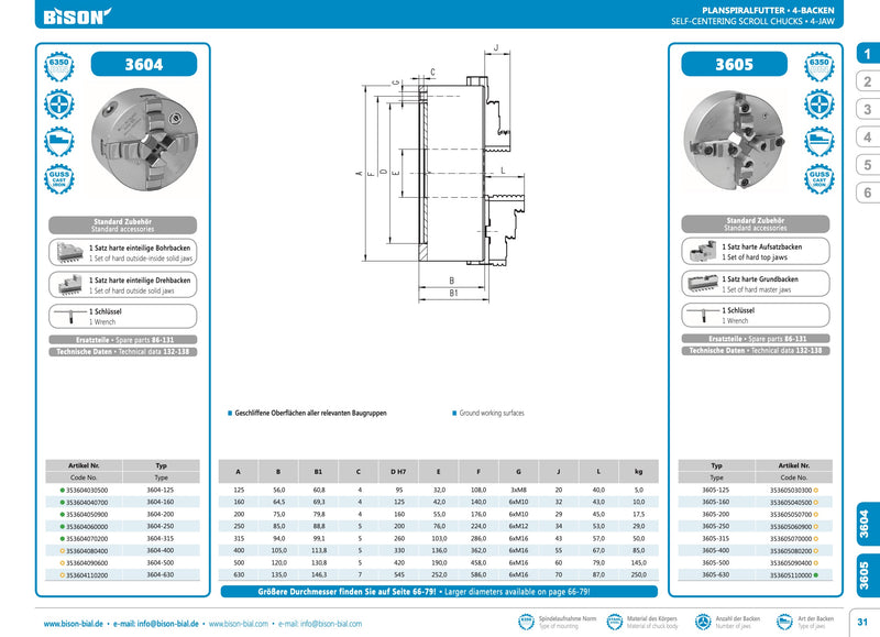 Τσόκ Τόρνου με 4 Σφιγκτήρες DIN6350 (Πατούρα) Bison