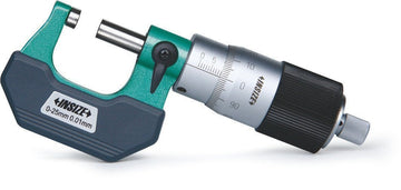 Μικρόμετρο Insize 3208 0–25 mm, 0,01 mm, με πράσινο σκελετό και μαύρο ραβδωτό τύμπανο