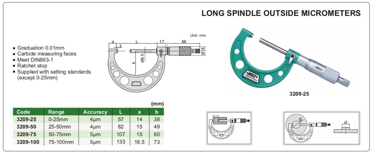 3209 - Μικρόμετρο - Long Spindle