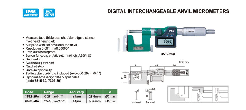 Μικρόμετρο Ψηφιακό με εναλλασσόμενο πέλμα Insize