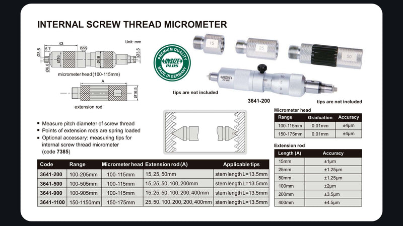 Μικρόμετρο για μέτρηση Εσωτερικών Σπειρωμάτων Insize