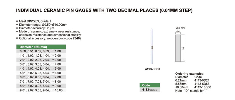 Ελεγκτήρας Οπών Κεραμικός 0.01mm Insize