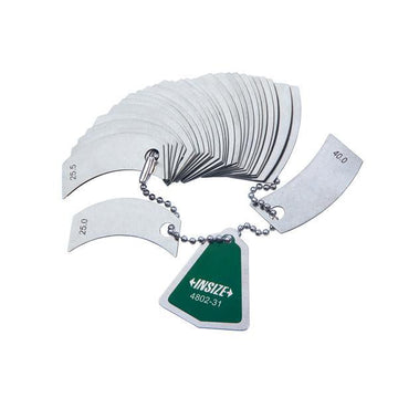 Σετ ραδιόμετρα Insize 4802 για ακτίνες 25–40 mm, μεταλλικά φύλλα σε αλυσίδα με πράσινη ετικέτα Insize