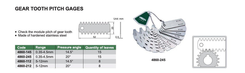 Καλίμπρα για Γρανάζια - Gear Tooth Pitch Gages Insize