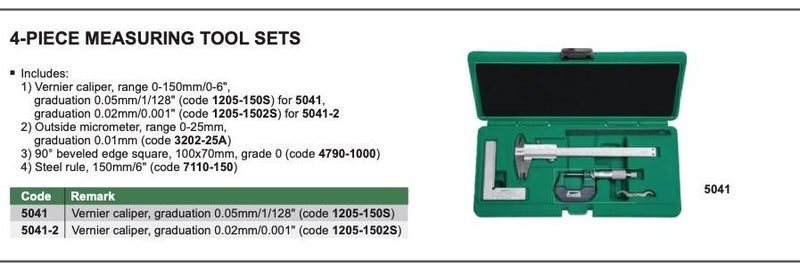 Σετ 4 Οργάνων Μέτρησης - Αναλογικά Insize
