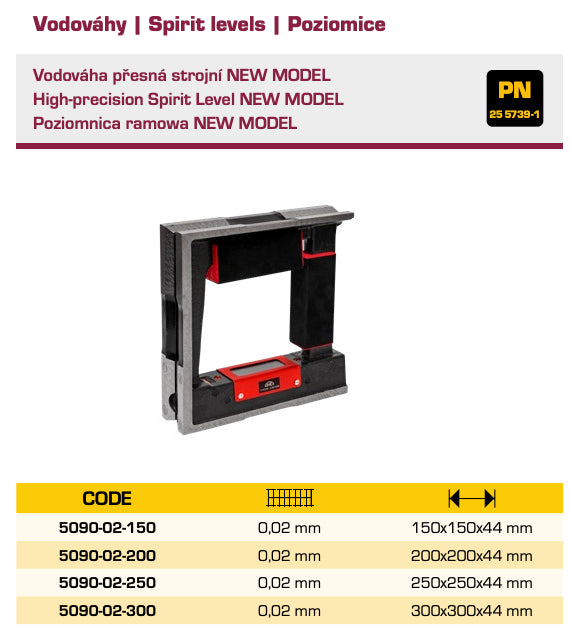 Αλφάδι Τετράγωνο Μηχανης 0.02 mm / m - με 3 πρόσωπα V Kinex