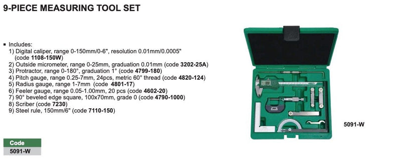 Σετ 9 Οργάνων Μέτρησης Insize