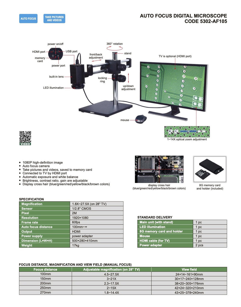 Ψηφιακό Mικροσκόπιο 1080p 1.8Χ-27.5Χ (AutoFocus) Insize