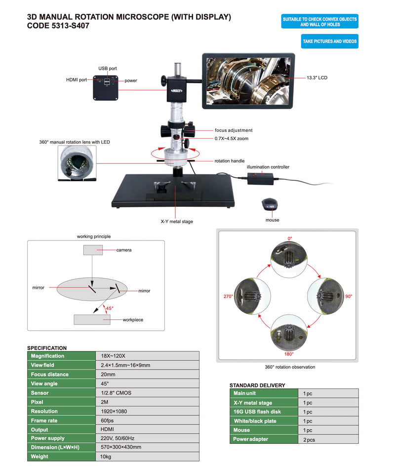 Mικροσκόπιο 3D Manual Rotation (with display) Insize