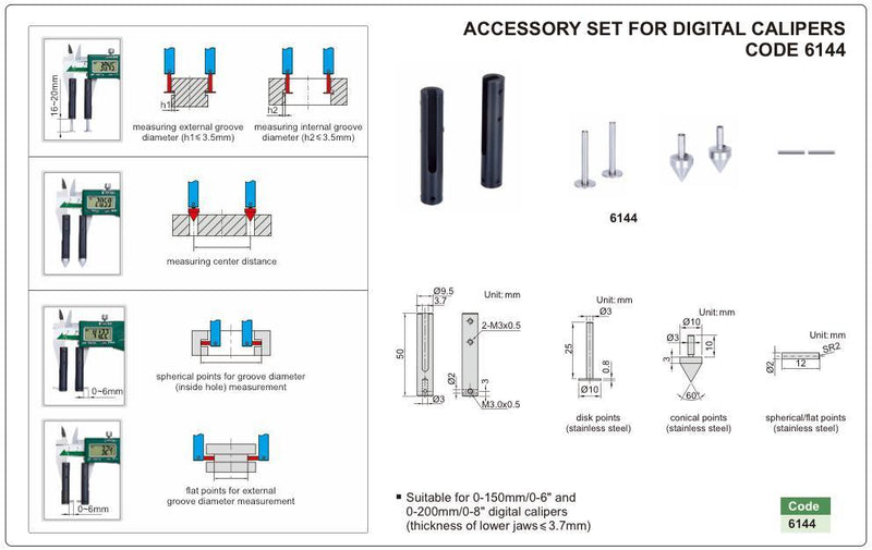 Πρόσθετες ακίδες για ψηφιακό παχύμετρο Insize