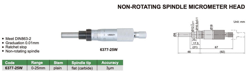 Μικρομετρική Κεφαλή - Non Rotating Spindle Insize
