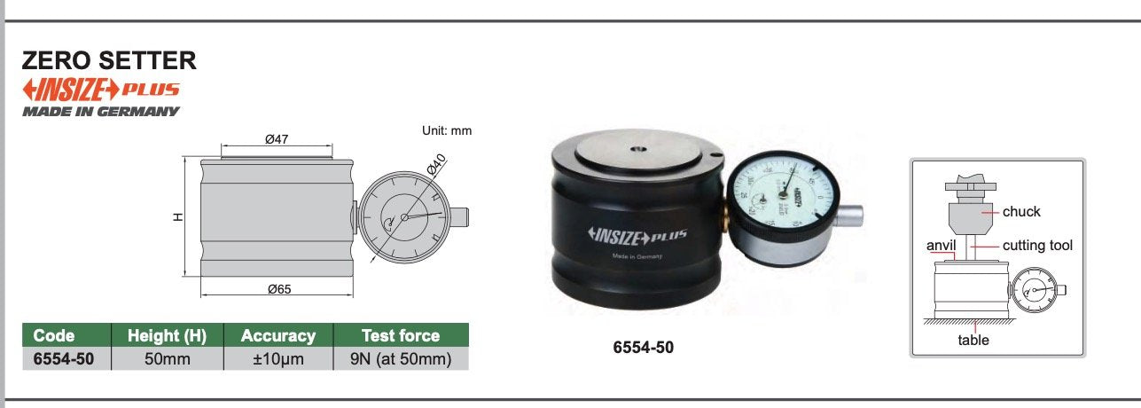 6556-50 - Mηδενιστής Φρέζας Zero Setter με Ρολόι ύψος 50 mm
