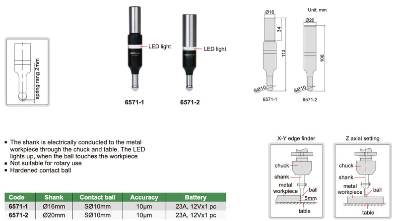 Mηδενιστής Φρέζας 3D με LED - 3D Electronic Edge Finder Insize