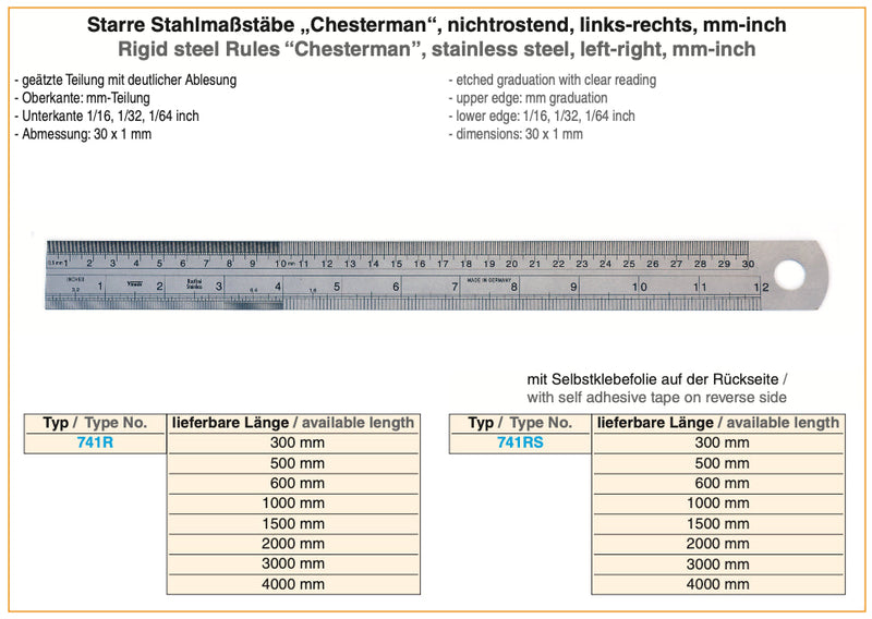 Ρίγες Μέτρησης - Εύκαμπτες ΙΝΟΧ, διαβάθμιση σε mm & inch Richter
