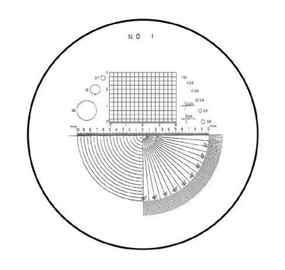 Template Hogetex No1 7x Ø26 mm για λούπες, κυκλικός δίσκος με κλίμακες και πλέγμα, LOTE1-7x-D26