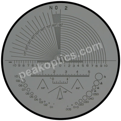 Στρογγυλό γκρι template Hogetex LOTE2-7x-D26 με κλίμακες μοιρών και οπές για λούπες Ø26 mm 7x