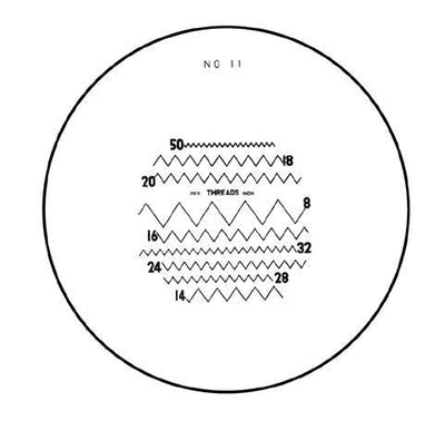 Στρογγυλό πρότυπο Hogetex Template 11 LOTE11-7x-D26, μαύρη εκτύπωση με κλίμακες σπειρωμάτων (TPI)