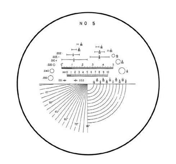 Hogetex round template No 5 Ø35 mm with measuring scales and protractor, for loupes 1983/2028 (LOTE5-10x-D35)
