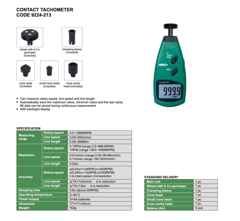 Ψηφιακό Στροφόμετρο - Ταχόμετρο - Επαφής οικονομικό Insize