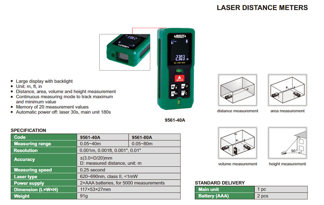 9561-40A - Αποστασιομετρο Laser 40m