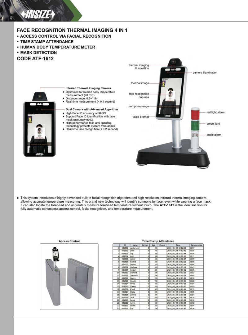 Θερμική οθόνη με αναγνώριση προσώπου 4 in 1 Insize