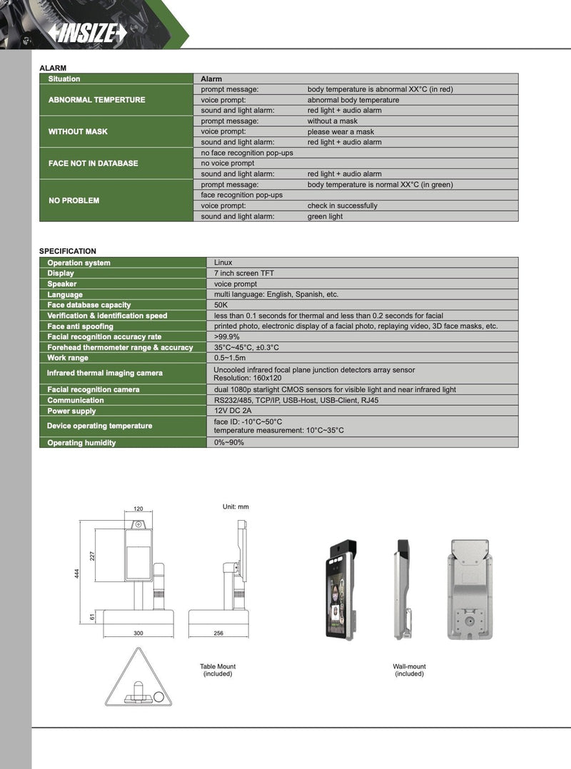 Θερμική οθόνη με αναγνώριση προσώπου 4 in 1 Insize