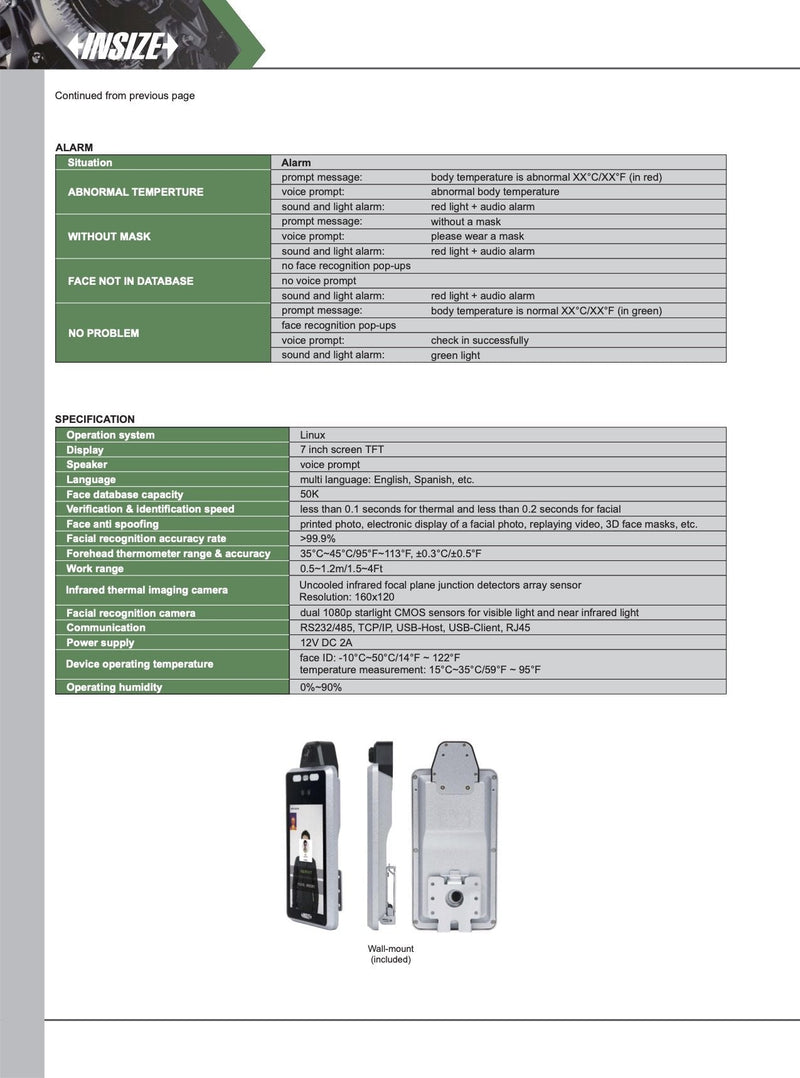 Θερμική οθόνη με αναγνώριση προσώπου 4 in 1 Insize