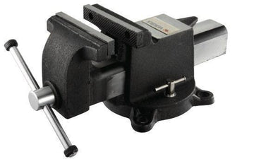 Vertex BVV bench vise, black metal with serrated jaws and silver clamping handle