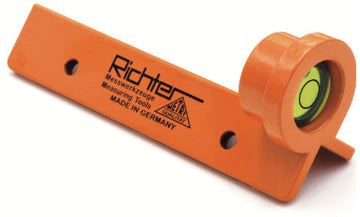 Μικρό αλφάδι Richter CV-55 πορτοκαλί, με στρογγυλή φυσαλίδα και ορθογώνια βάση 110×43×31 mm