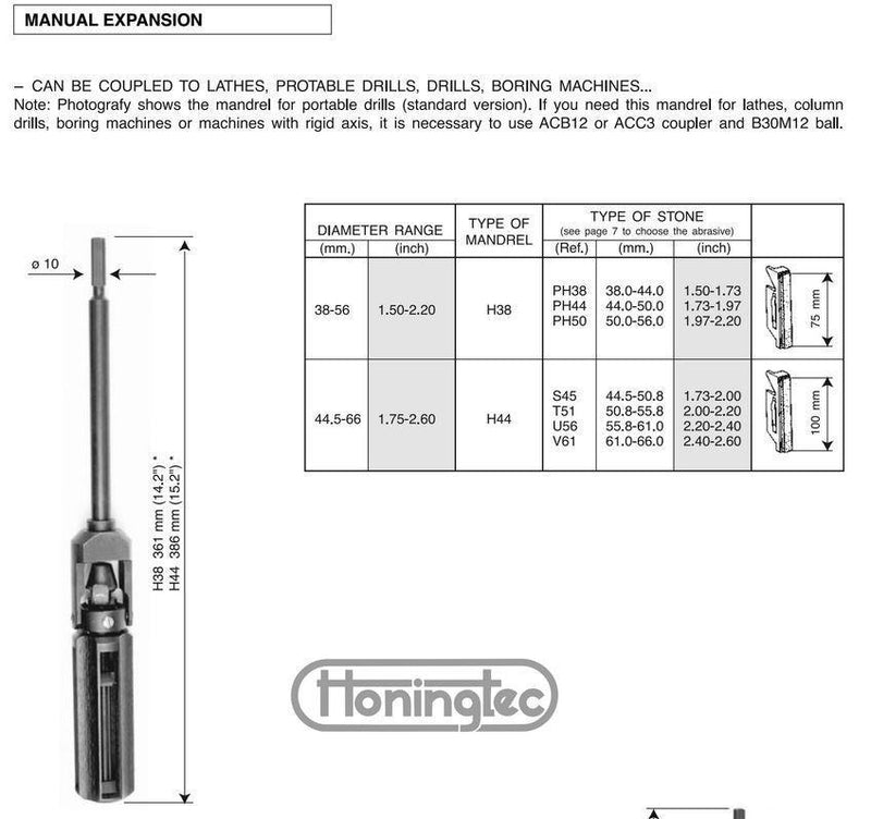 Κεφαλή Honing για Δράπανα - Χειροκίνητη Διαστολή Ø38-56mm Honingtec
