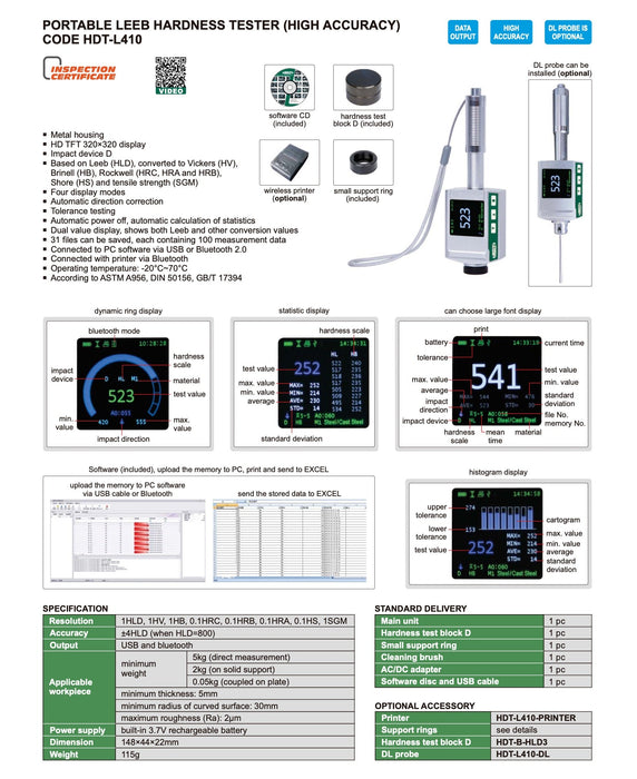 HDT-L410 - Φορητό Σκληρόμετρο Αναπήδησης Leeb (Υψηλής Ακρίβειας)