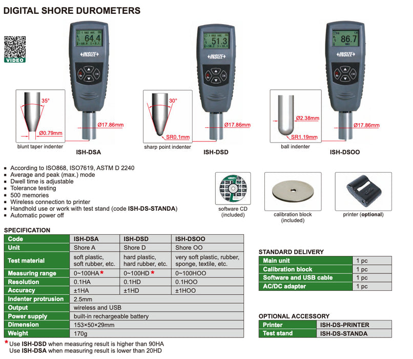 ISH-DS - Σκληρόμετρο Ελαστικών - Shore Durometer Type A, D, 00