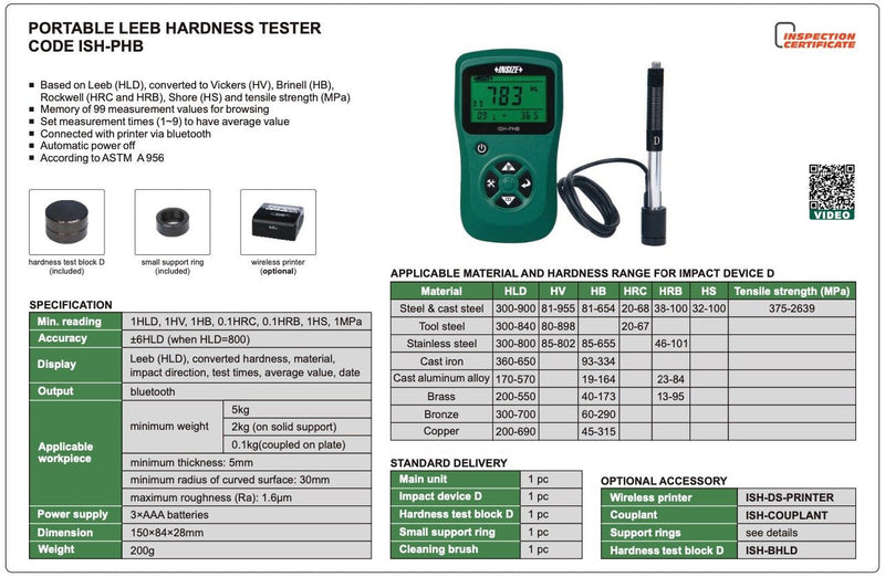 Φορητό Σκληρόμετρο Αναπήδησης Leeb Insize