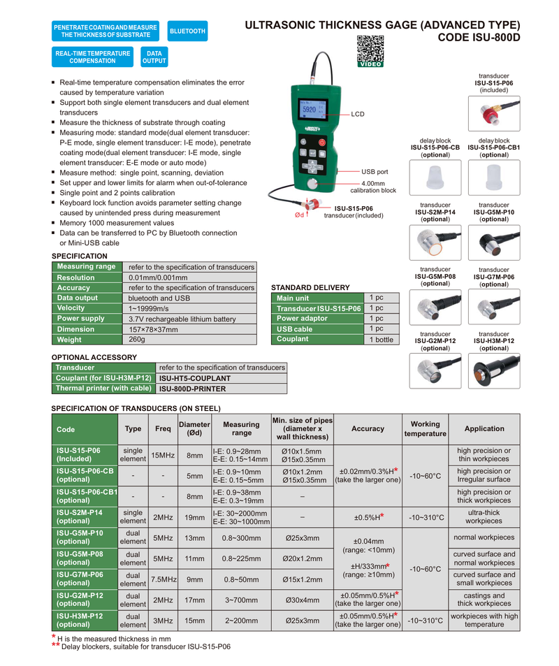 Παχύμετρο Υπερήχων Insize