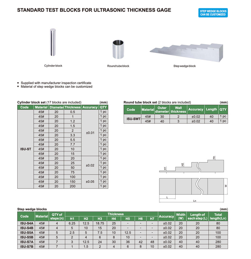 Πρότυπα Πλακίδια για Παχύμετρα Υπερήχων Insize