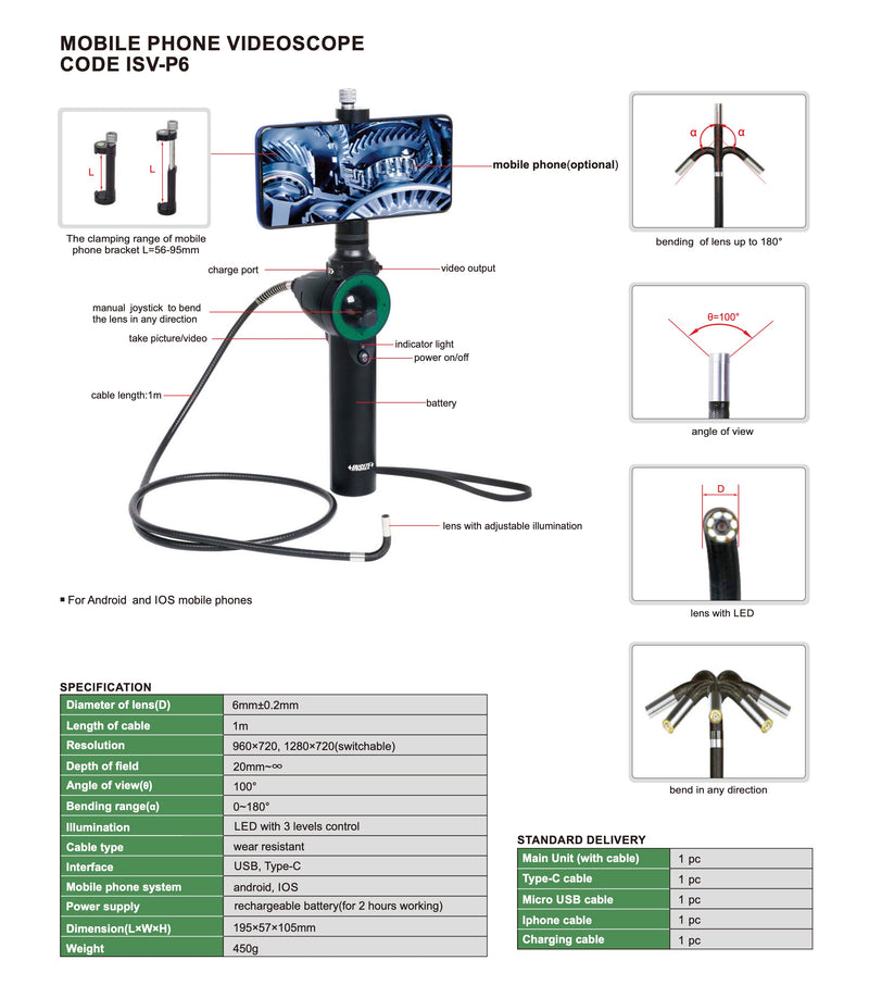 Βιομηχανικό Ενδοσκοπιο δυνατότητα σύνδεσης με συσκευή iOS & Android Insize